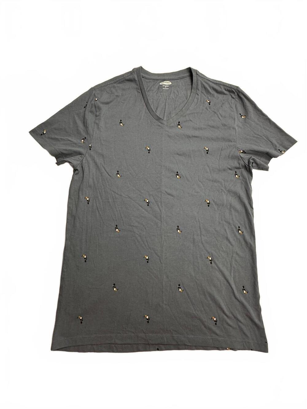 Old Navy Men's Medium Gray Toucan Embroidered V-Neck T-Shirt